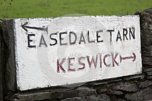 Easedale Tarn and Keswick Signpost, Lake District, England