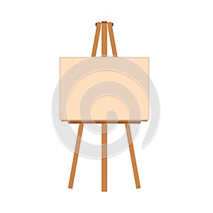 Easel art illustration vector flat icon. Artist canvas blank frame board. Paint stand wooden equipment tripod front view cartoon