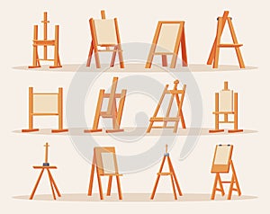 Easel. Blank canvas for painters exact vector items for drawing studio