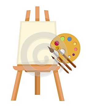 Easel and brushes with paint, art lessons vector