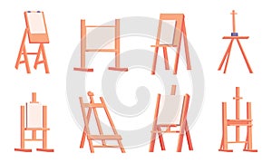 Easel. Frames for painters blank canvas for drawing studio exact vector wooden and metal easel