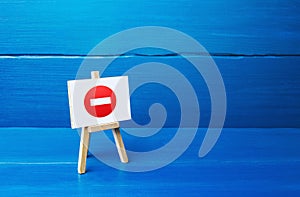 Easel with no entry symbol. Restrictive measures and lockdown quarantine, restricted area. Wrong decision, bad choice photo