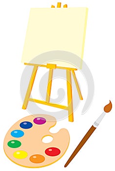 Easel, palette and brush