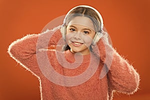 Easiest way to find new music similar to songs you already love. Girl cute little child wear headphones listen music