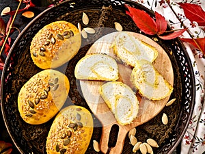 Easily digestible and delicate rolls with baked pumpkin pulp and seeds.