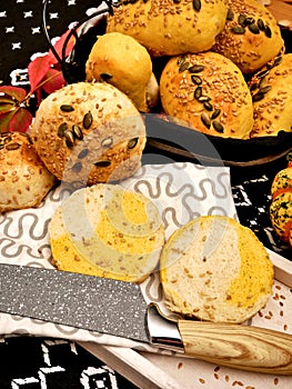 Easily digestible and delicate rolls with baked pumpkin pulp and seeds.