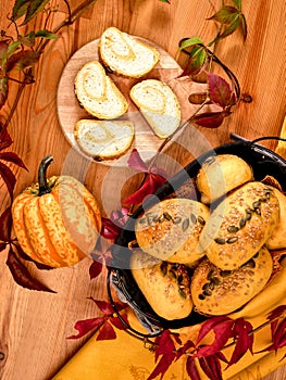 Easily digestible and delicate rolls with baked pumpkin pulp and seeds.