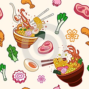 Easily modifiable vector elements of japanese food seamless pattern