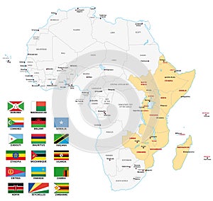 East africa map with flags
