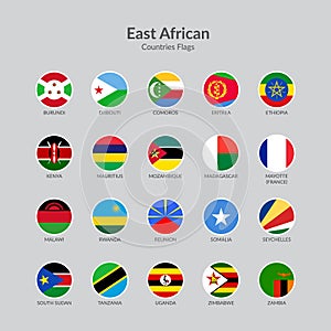 East African countries flag icons collection