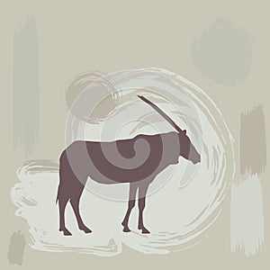 East African oryx silhouette on grunge background. vector