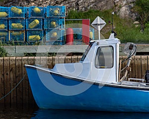 East Coast lobster fishing boat with colorful traps