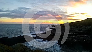 East coast of Scotland rocky shore sunset - mobile phone photography