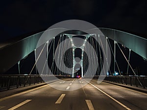 The East Dock Bridge, OsthafenbrÃ¼cke, at night in Frankfurt, Ge