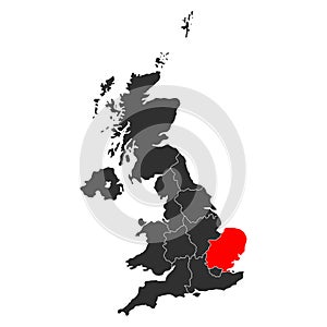East of England of United Kingdom of Great Britain and Northern Ireland map, detailed web vector