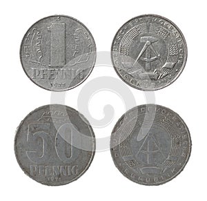 East German Coins Isolated on White photo