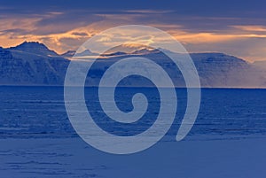 East Greenland coastal winter landscape