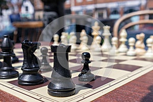 EAST GRINSTEAD, WEST SUSSEX/UK - JULY 3 : Chess Board in the Street Ready for a Game in East Grinstead on July 03, 2018