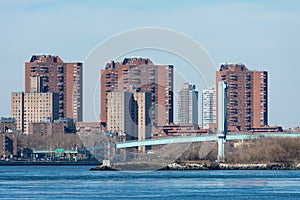 East Harlem Skyline in New York City with Ward`s Island Bridge