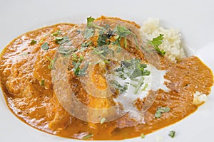 East Indian Butter Chicken Curry with Naan Closeup