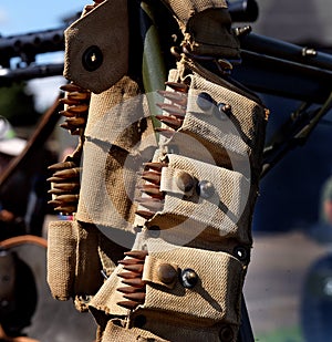 East Kirkby. Lincolnshire, UK, August 2021. Bandolier of clips for American M1 Garand semi automatic rifle. photo