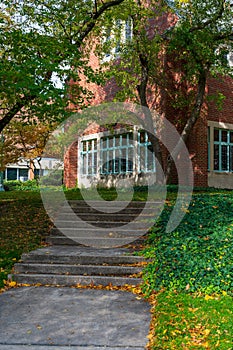 East Lansing MI - October 18, 2022: Shaded backyard of the MSU Chapel