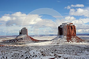 East Mitten and Merrick Buttes after snowfall, Monument Valley, Arizona