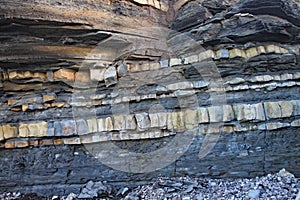 East Quantoxhead beach in Somerset. The limestone pavements date to the Jurassic era and are a paradise for fossil hunters.