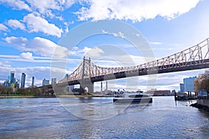 East River landscape in New York City near Roosevelt Island.