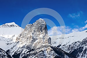 East Side Close up of Mt Rundle in the Canadian Rockies of Canmore, Alberta