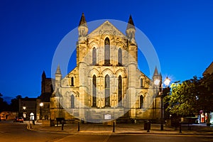 East side of Hexham Abbey at night