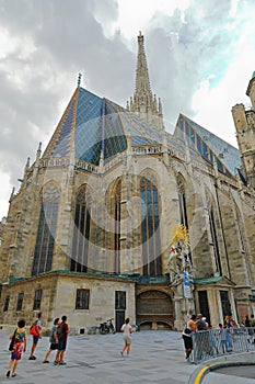 The East side of St. Stephen`s Cathedral Stephansdom with its Capistran Chancel and the South Tower, Vienna Wien, Austria