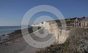 East Sussex, England - blue skies, waters and white cliffs.