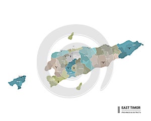 East Timor higt detailed map with subdivisions. Administrative map of East Timor with districts and cities name, colored by states photo