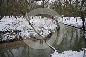 East town Park undr snow, Haverhil, Suffolk, UK, February 2021