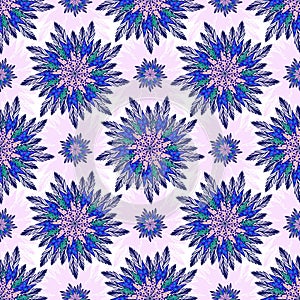 East vector seamless pattern with abstract flowers. Indian purple background. Vector ornamental floral pattern for textile, linen