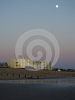 East Wittering beach afterglow portrait with full moon