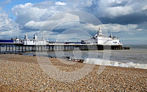 Eastbourne Pier and beach, East Sussex, England, UK.