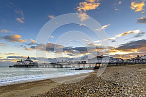 Eastbourne Pier and beach, East Sussex, England, UK