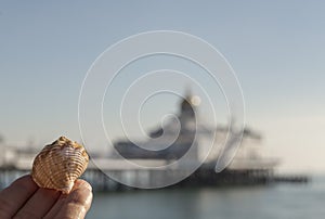 Eastbourne pier, East Sussex - a sunny day in October; seashell.