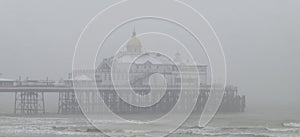 Eastbourne pier ina snowstorm