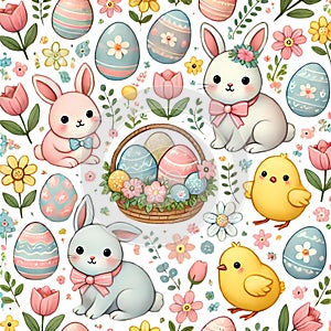 Easter Bunny & Chicks Pattern