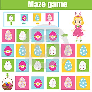 Easter activity. Maze game. Egg hunt. Labyrinth with navigation