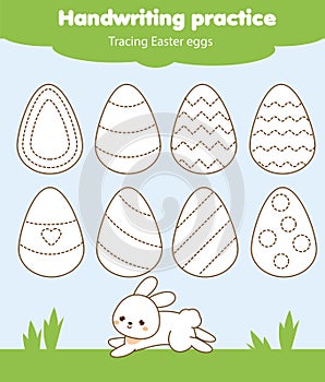 Easter activity. Tracing lines for toddlers. Handwriting practice sheet. Educational children game, printable worksheet for kids.