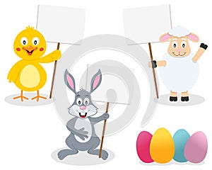 Easter Animals Holding Blank Sign