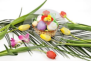 Easter arrangement with eggs and flowers spring