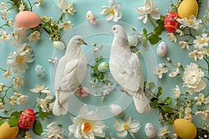 Easter art with crosses, doves. Happy easter. Easter concept