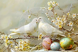 Easter art with crosses, doves. Happy easter. Easter concept