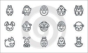 easter avatars line icons. linear set. quality vector line set such as bunny, rabbit, rabbit, chick, rabbit, egg, chick, egg