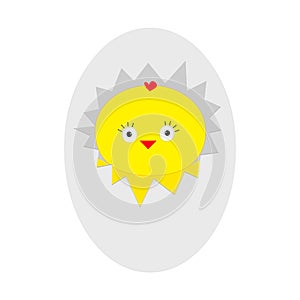 Easter baby chicken. Egg shell crack. Cute cartoon character. Farm animal collection. White background. Isolated. Flat design.